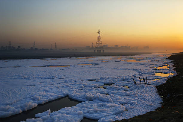 verschmutzung auf den fluss yamuna - yamuna river stock-fotos und bilder