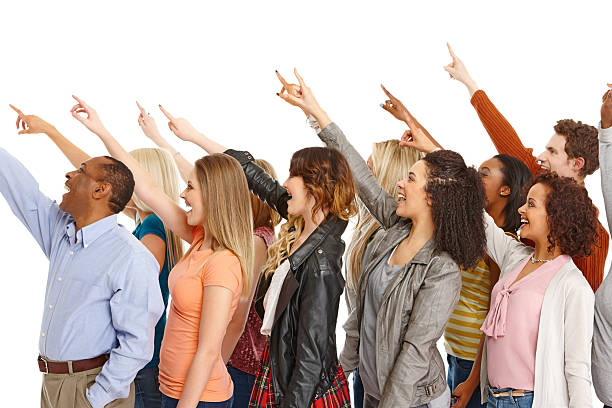 istock Multiracial group of people pointing away at copyspace 186684691