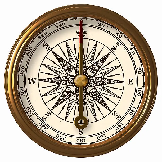 Antique compass with clipping path.