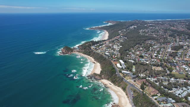 Aerial Panorama Of Port Macquarie Coastline Revealing Seascape In New South Wales, Australia. pan left