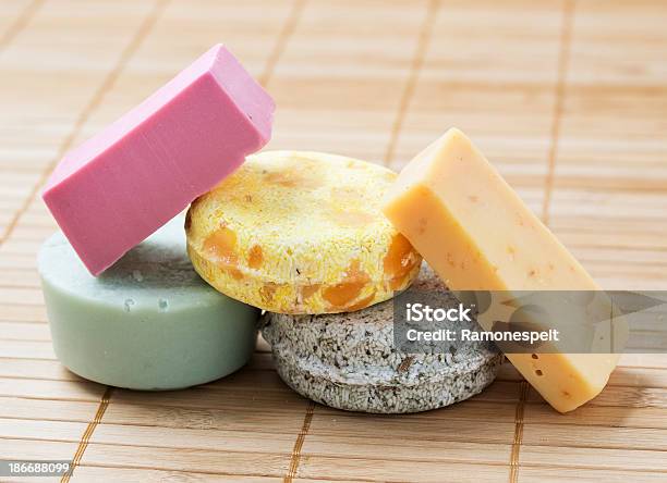 Five Stacked Soaps Stock Photo - Download Image Now - Aromatherapy, Bamboo - Material, Bar Of Soap