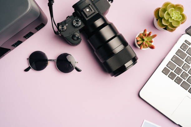 istock Printer, laptop and camera on table close up. Printing photos 1866882814
