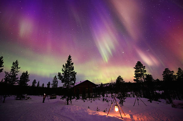 aurore boréale - aurora borealis aurora polaris lapland finland photos et images de collection