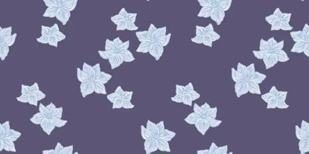 Vector illustration of Blue seamless pattern with decorative stylized shape flowers. Vector hand drawn. Creative abstract minimalistic floral background. Design for fashion, textile, fabric, wallpaper, surface design