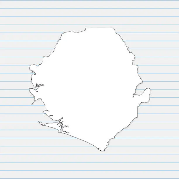 Vector illustration of Sierra Leone map of vector white color hand drawn on a piece of school notebook background. Vector Illustration EPS10