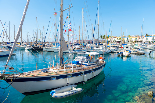 La Rochelle, France-07/05/2019: Beautiful seascape with white yachts on sunny day