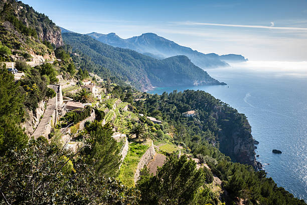 Mirador of his Animes, Mallorca Southwestern view from the famous viewpoint Mirador de ses Animes just south of Banyalbufar village on the western coast of Majorca. banyalbufar stock pictures, royalty-free photos & images