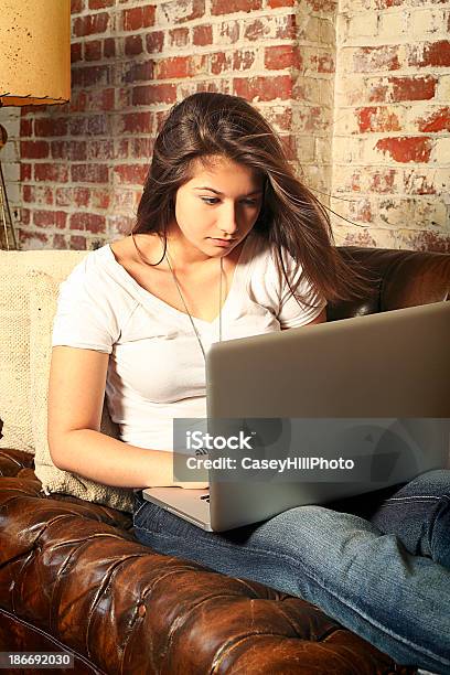 Adolescente Estudiando En Sofá Foto de stock y más banco de imágenes de 18-19 años - 18-19 años, Adolescente, Aprender