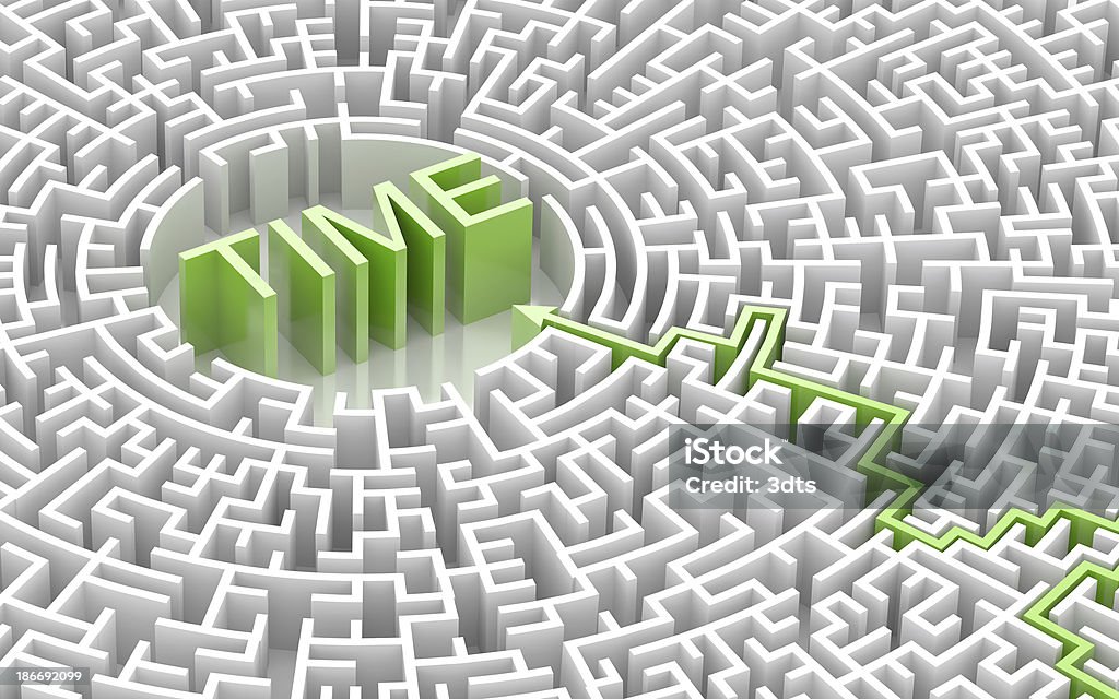 Labyrinth mit Zeit Wort - Lizenzfrei Entdeckung Stock-Foto