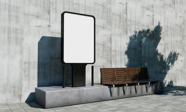 istock Blank billboard Mock up with bench in the city. 3D Rendering 1866932137