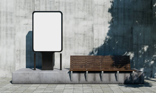 istock Blank billboard Mock up with bench in the city. 3D Rendering 1866932138