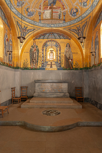 Ottrott, France - July 24, 2022: Interior view of Chapel of Tears of Hohenburg Monastery on Mont Sainte-Odile near Ottrott. Bas-Rhin department in Alsace region of France
