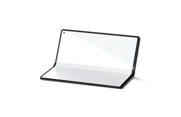 istock Blank white flexible book phone display half opened mockup, isolated 1866954506