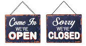 OPEN and CLOSED Sign on White Background