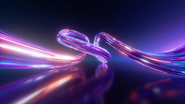 istock 3d render. Abstract fantastic neon background. Colorful speedway lines. Glowing energy stream, power jet, curvy ribbon 1866963818