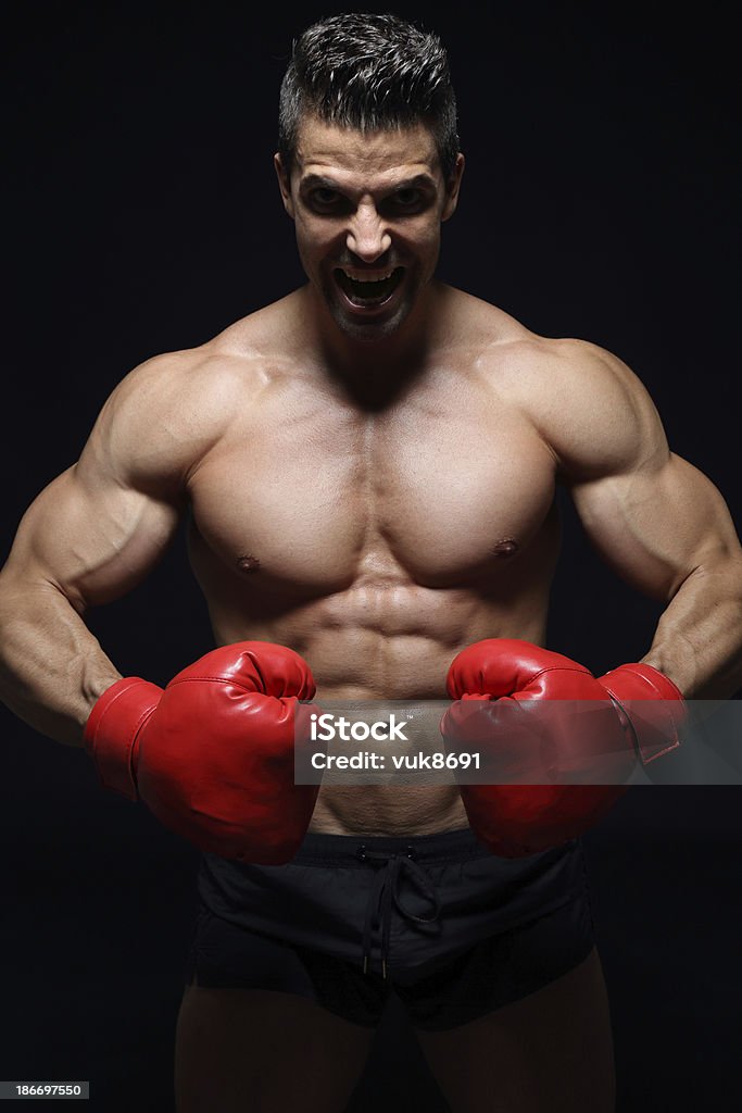 Powerful fighter Powerful fighter portrait-isolated on black background 30-34 Years Stock Photo