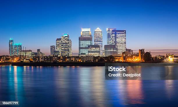 Canary Wharf London City Skyline At Night Uk Stock Photo - Download Image Now - Canary Wharf, London - England, Cityscape