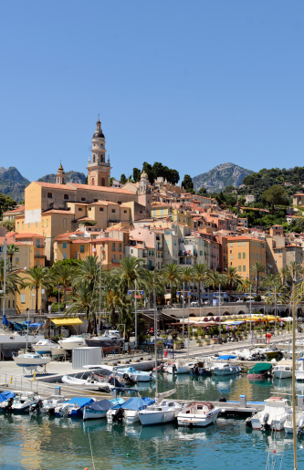 View of Menton from the marina , near Nice on the Cote d'Azur France