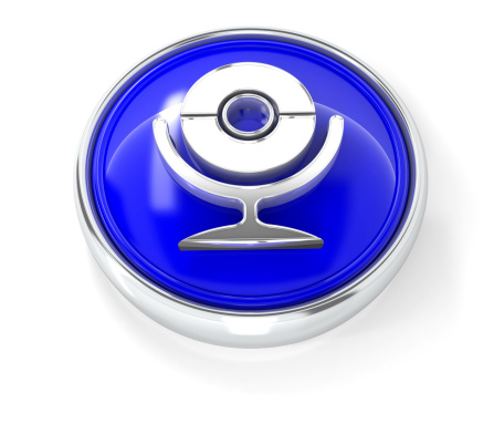 Download Icon in Blue Circle Button on a white background. 3d Rendering
