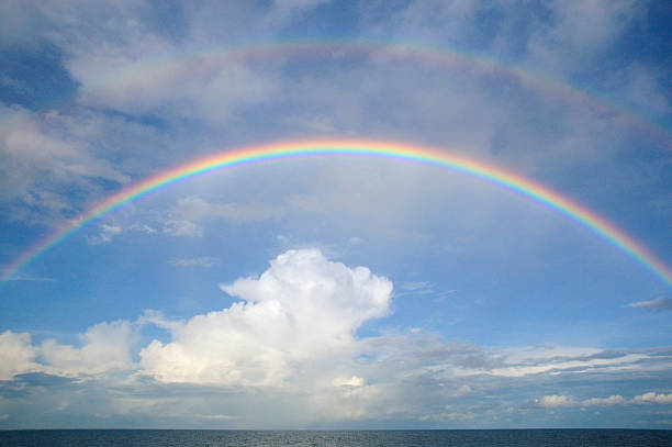 Double rainbow over sea stock photo