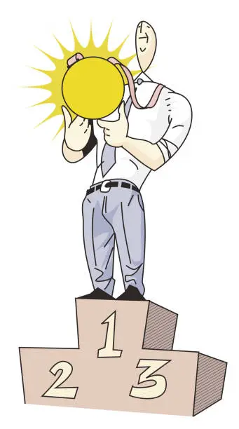 Vector illustration of businessman on the first place podium