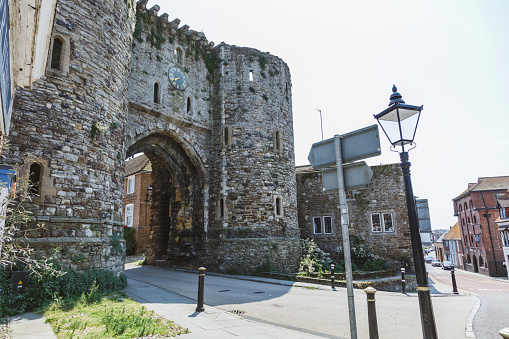 Rye, England - June 13, 2023:The Landgate in Rye town, the last remaining of two gates built to defend Rye from invading forces, England, United Kingdom