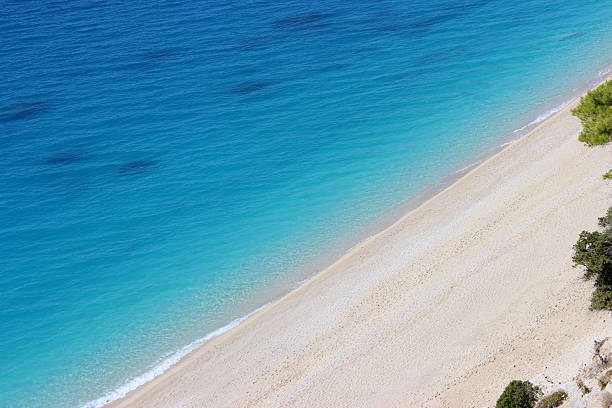 Blue ocean and white sand at Egremni Beach- Lefkada (Greece) Intense color contrast at Egremni Beach. The combination is so perfect!! egremni beach lefkada island greece stock pictures, royalty-free photos & images