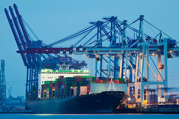 istock Container Ship Being Loaded at Dusk, Cargo Terminal, Hamburg Harbor 186703345