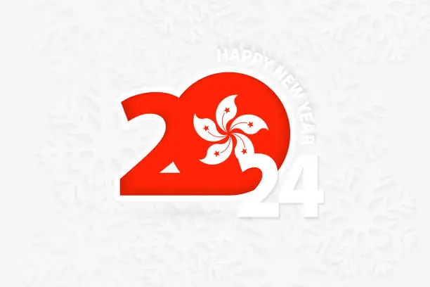 Vector illustration of New Year 2024 for Hong Kong on snowflake background.