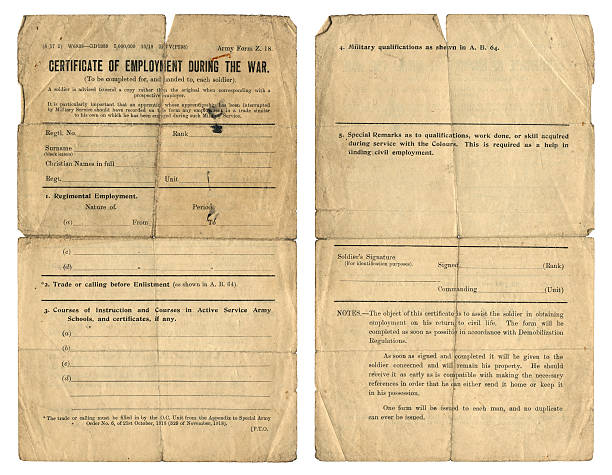 istock Certificate of Employment during World War One 186704321