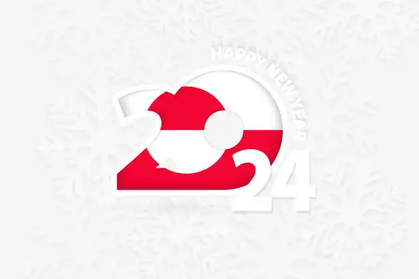 Vector illustration of New Year 2024 for Greenland on snowflake background.