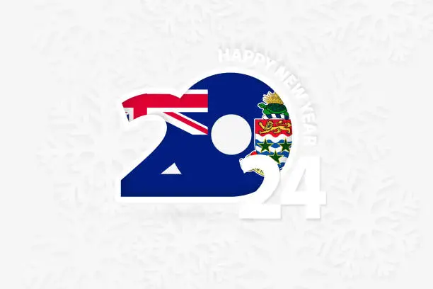 Vector illustration of New Year 2024 for Cayman Islands on snowflake background.