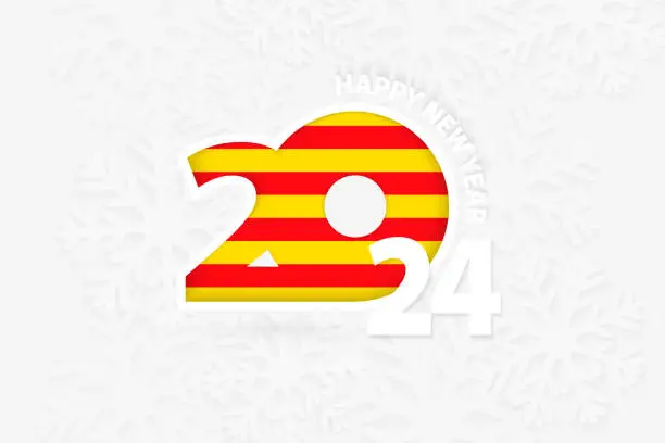 Vector illustration of New Year 2024 for Catalonia on snowflake background.