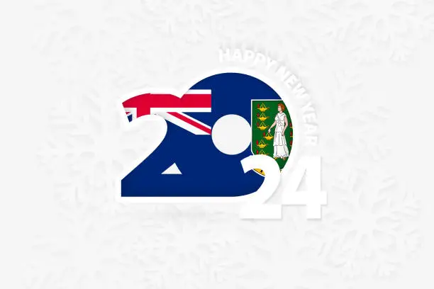 Vector illustration of New Year 2024 for British Virgin Islands on snowflake background.