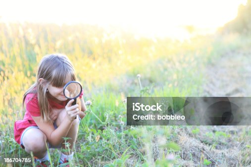 istock Little girl with magnifying glass 186704785