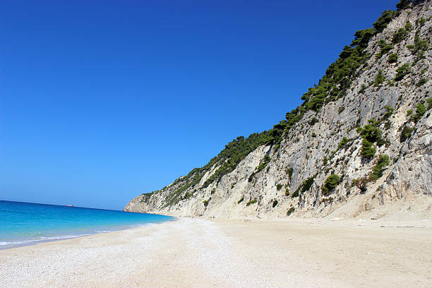 The big mountain wall at Egremni Beach- Lefkada (Greece) HORIZONTAL This is one of the most beautiful beaches in the whole world. It is located at the Lefkada Island (Levkas). egremni beach lefkada island greece stock pictures, royalty-free photos & images