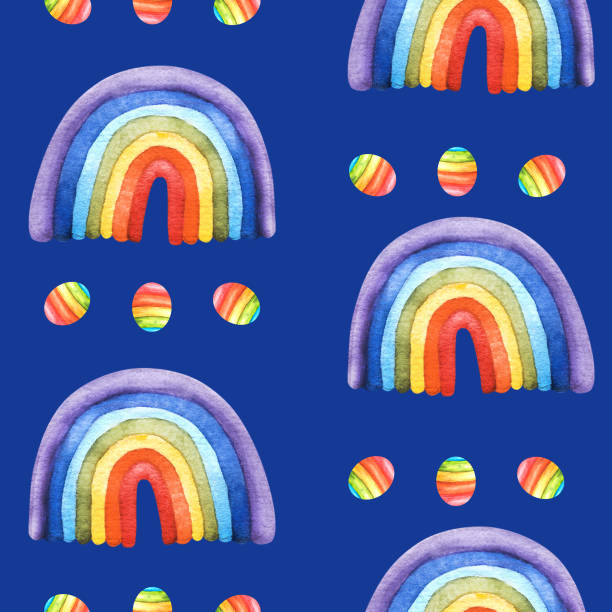 aquarell handgezeichnete regenbogenillustration nahtloses muster. vorlage isoliert auf weißem hintergrund - gay pride spectrum backgrounds textile stock-grafiken, -clipart, -cartoons und -symbole