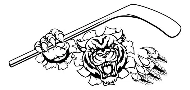 Vector illustration of Tiger Ice Hockey Player Animal Sports Mascot