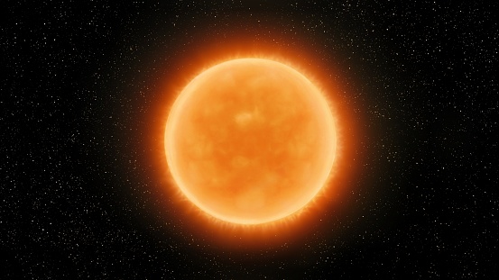 Betelgeuse star in space. Red supergiant isolated. A massive old star.