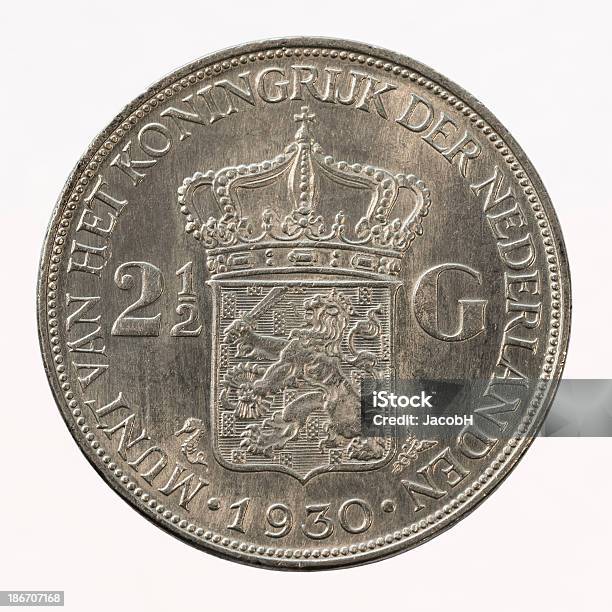 Dutch Silver Coin Stock Photo - Download Image Now - Dutch Guilders, Circle, Close-up