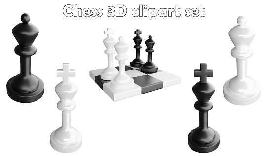 Chess clipart element ,3D render chess concept isolated on white background icon set No.2