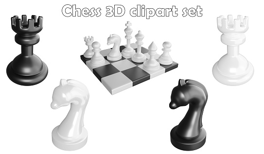 Chess clipart element ,3D render chess concept isolated on white background icon set No.3