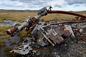 Argentinian CH-47C Chinook helicopter wreckage - a rosary hanging from a propeller blade, Mount Kent, Falkland Islands