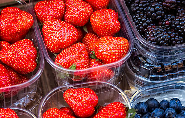Mixed Berries. Strawberries, Blackberries and Blueberries stock photo