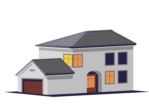 Illustration of a southwest American house . Cut out vector. Neighborhood home.