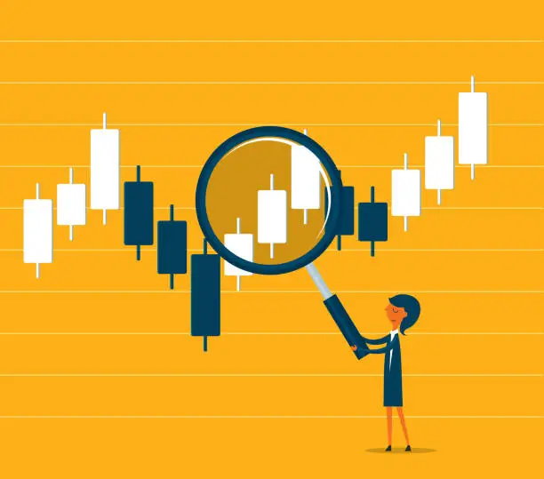 Vector illustration of Analyze stock market - Businesswoman