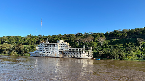 Modern new integration bridge between Brazil, Paraguay and Argentina. Photo taken on the Iguassu River.