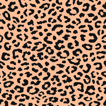 peach fuzz leopard seamless pattern. black orange animal print. good for fabric, fashion design, wallpaper, textile, fur, coat, sportwear, swimwear, background.