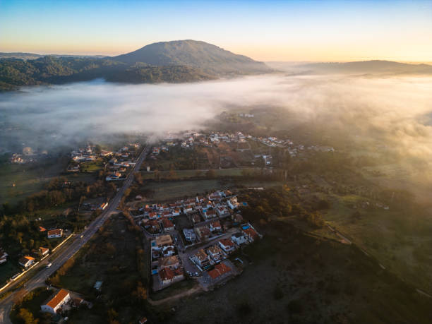 Fog in a small town in the district of Setúbal in Portugal