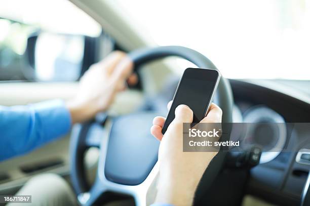 Using Smartphone A Car Stock Photo - Download Image Now - 30-39 Years, Adult, Adults Only